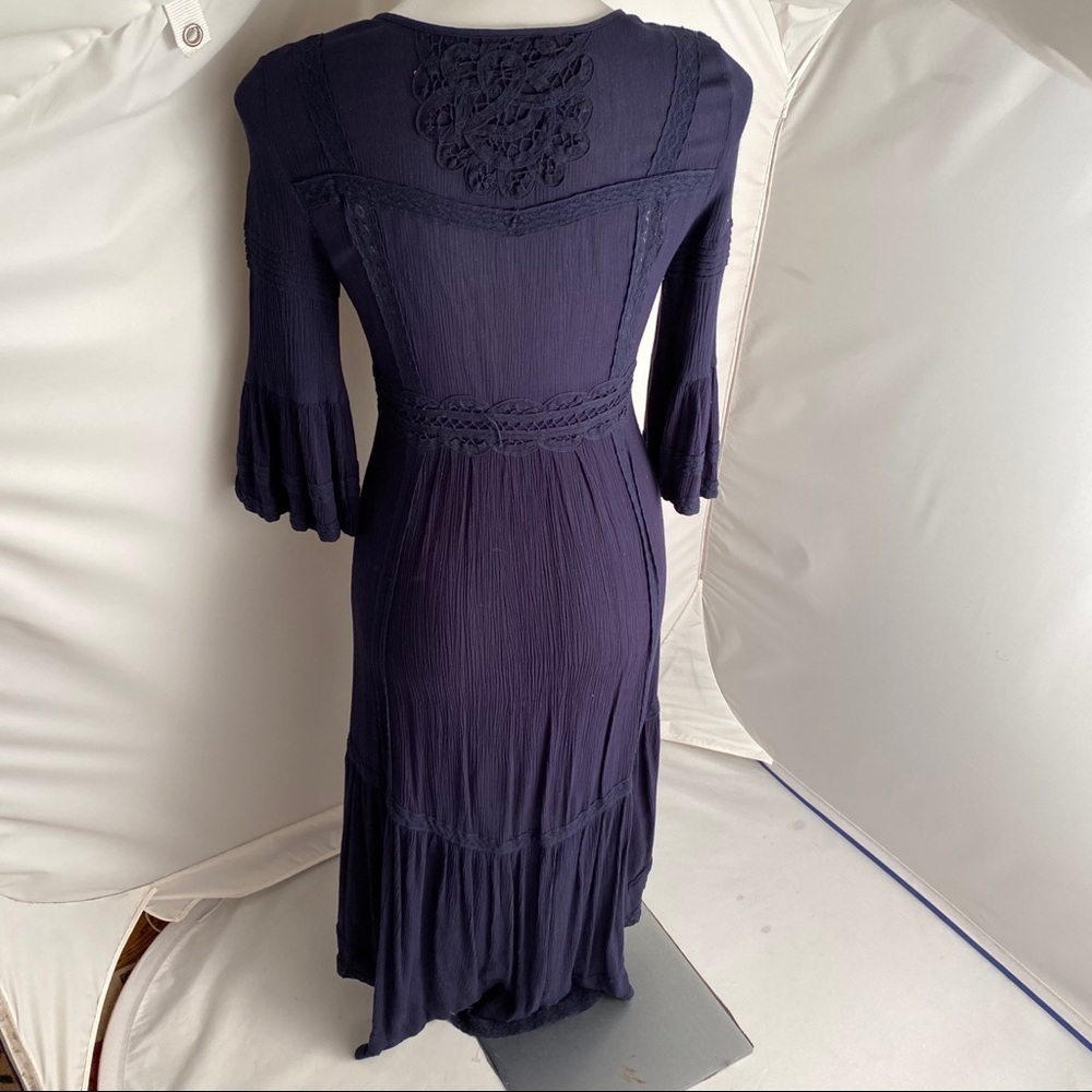 Free People navy boho three quarter bell sleeve maxi dress 2 - Picture 4 of 12